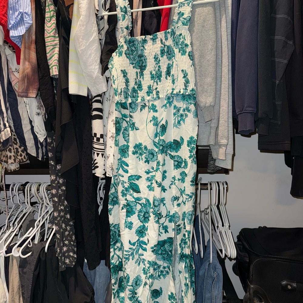 Floral Maxi Dress in Teal and White